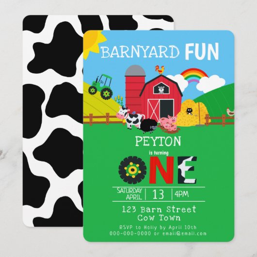 1. Geburtstagsfarm Animes Barnyard Spaß Kinder Nie Einladung (Vorne/Hinten)