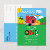 1. Geburtstagsfarm Animes Barnyard Spaß Kinder Nie Einladungspostkarte (Vorne/Hinten)