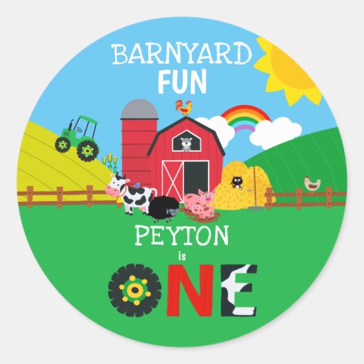 1. Geburtstagsfarm Animes Barnyard Spaß Kinder Nie Runder Aufkleber (Vorderseite)