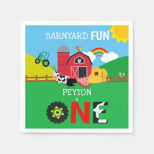 1. Geburtstagsfarm Animes Barnyard Spaß Kinder Nie Serviette (Vorderseite)