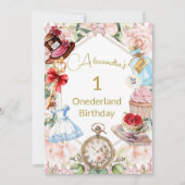 1. Geburtstagsfeier Alice im Wunderland Rosa Bläse Einladung (Vorderseite)