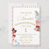 1. Geburtstagsfeier Alice im Wunderland Rosa Bläse Einladung (Rückseite)