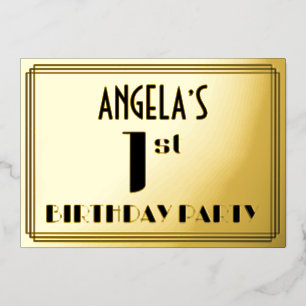 1. Geburtstagsfeier: Art Deco-Look „1“ und Name Folieneinladung