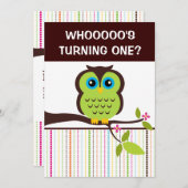 1. Geburtstagsfeier Einladungen zum Thema Owl (Vorne/Hinten)