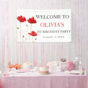 1. Geburtstagsfeier Mohnblumen Baby Mädchen Banner