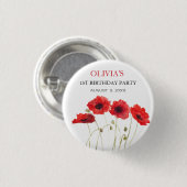 1. Geburtstagsfeier Mohnblumen Baby Mädchen Button (Vorne & Hinten)