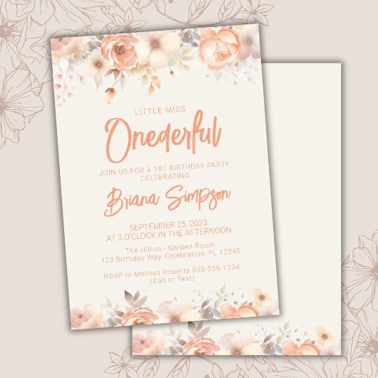 1. Geburtstagsfeier Pfirsich Elfenbein Beige Blume Einladung