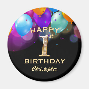 1. Geburtstagsfeier schwarze und goldene Ballons Magnet