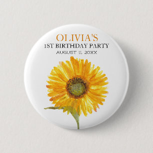 1. Geburtstagsfeier Sonnenblume Baby Mädchen Button