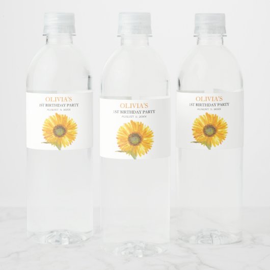 1. Geburtstagsfeier Sonnenblume Baby Mädchen Wasserflaschenetikett (Flaschen)