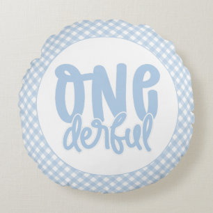 1. Geburtstagsfeier Süß Pastellblau Onederful Rundes Kissen
