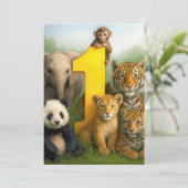 1. Geburtstagsfeier Wildtier-Babys Einladung (Stehend Vorderseite)