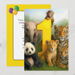 1. Geburtstagsfeier Wildtier-Babys Einladung