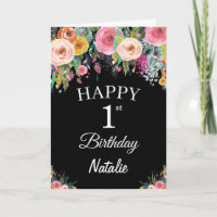 1. Geburtstagsflorale Blume Schwarze Karte