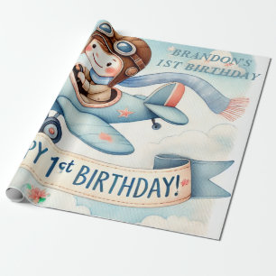 1. Geburtstagsflugzeugfarbe oben Geschenkpapier