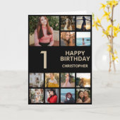 1. Geburtstagsfoto Collage 13 Fotos Schwarz & Gold Karte (Gelbe Blume)