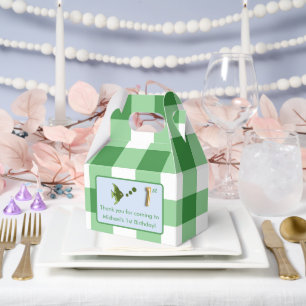 1. Geburtstagsfoto Grün Gingham Fisch Goldfolie Geschenkschachtel