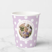 1. Geburtstagsfoto & Lila Punkte Pappbecher (Vorderseite)