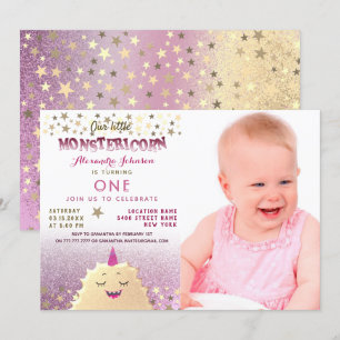 1. Geburtstagsfoto Mädchen Little Monster Einladung