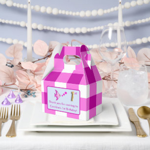 1. Geburtstagsfoto Rosa Gingham Fisch Goldfolie Geschenkschachtel