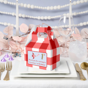 1. Geburtstagsfoto Rot Gingham Fisch Goldfolie Geschenkschachtel