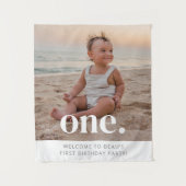1. Geburtstagsfoto-Willkommensschild Wandteppich (Vorderseite)