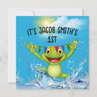 1. Geburtstagsfrosch Jumplning im Wasser Einladung