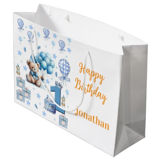1. Geburtstagsgeschenktüte Teddybär  Große Geschenktüte (Rückseite Schrägansicht)