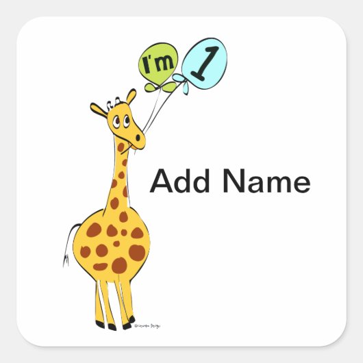 1. GeburtstagsGiraffe mit Balloons Quadratischer Aufkleber (Vorderseite)