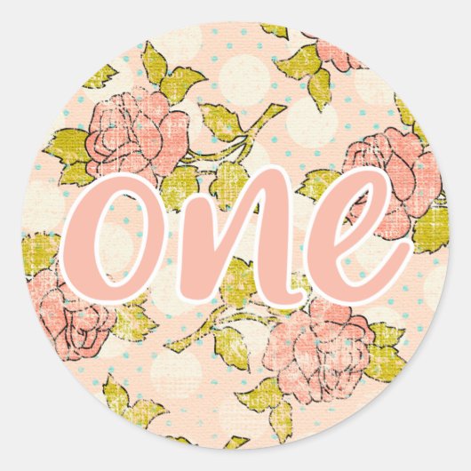 1. GeburtstagsGirl Shabby Chic Rose Hütte Floral Runder Aufkleber (Vorderseite)