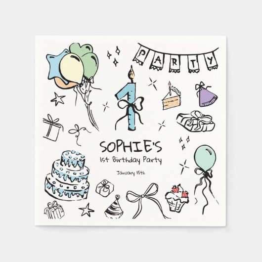 1. Geburtstagshandzeichnung Serviette (Vorderseite)