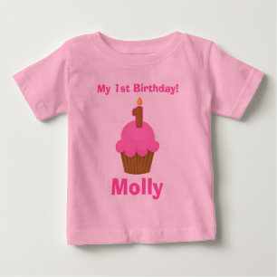 1. Geburtstagshemd Rosa Cupcake mit Kerze Baby T-shirt