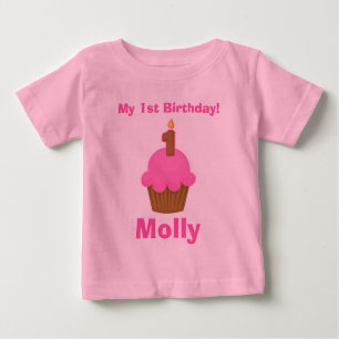 1. Geburtstagshirt Rosa Cupcake mit Kerze Baby T-shirt