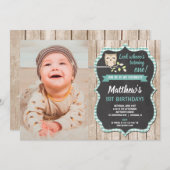 1. Geburtstagsjunge Einladung, Waldhütte Geburtsta Einladung (Vorne/Hinten)