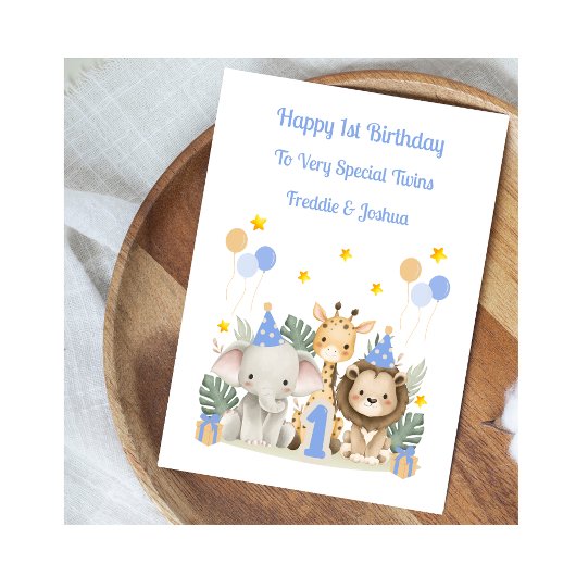 1. GeburtstagsJungle-Tiere - Twin Boys Card Karte