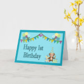 1. Geburtstagskarte - Affen, Pennants & Balloons Karte (Gelbe Blume)