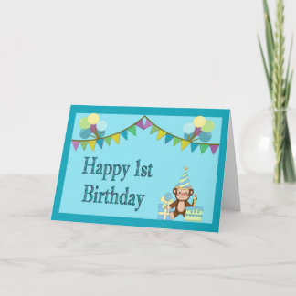 1. Geburtstagskarte - Affen, Pennants & Balloons Karte