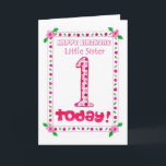 1. Geburtstagskarte für eine kleine Schwester Karte<br><div class="desc">Eine hübsche Geburtstagskarte für eine einjährige kleine Schwester mit hübschem Blumendesign in Rosa und Grün aus einer handbemalten Papiertüte von Judy Adamson.</div>