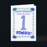 1. Geburtstagskarte für einen kleinen Bruder Karte<br><div class="desc">Eine Geburtstagskarte für einen einjährigen Little Brother mit einem frischen Blau,  Grün und Weiß-Design aus einer handbemalten Papiercollage von Judy Adamson.</div>