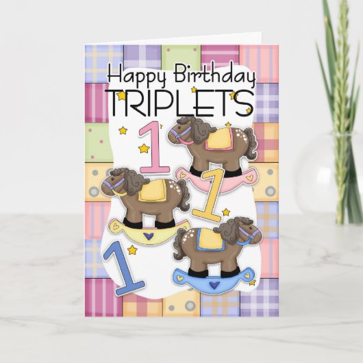 1. Geburtstagskarte für Triplets mit Rockpferden Karte (Vorderseite)