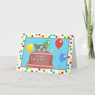 1. Geburtstagskarte mit Katze auf dem Kuchen Karte