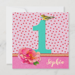 1. Geburtstagskarte pink - vintage bohemian flower Karte