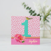 1. Geburtstagskarte pink - Vintage böhmische Blume Karte (Stehend Vorderseite)