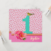 1. Geburtstagskarte pink - Vintage böhmische Blume Karte (Vorderseite/Rückseite Beispiel)