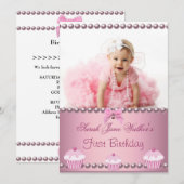 1. Geburtstagskind Pink Cupcakes Baby Einladung (Vorne/Hinten)