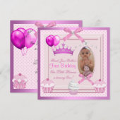 1. Geburtstagskind Pink Cupcakes White Pearl Baby Einladung (Vorne/Hinten)