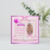 1. Geburtstagskind Pink Cupcakes White Pearl Baby Einladung (Stehend Vorderseite)