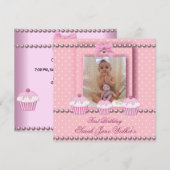 1. Geburtstagskind Pink Cupcakes White Pearl Baby Einladung (Vorne/Hinten)