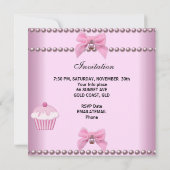 1. Geburtstagskind Pink Cupcakes White Pearl Baby Einladung (Rückseite)