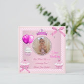 1. Geburtstagskind Pink Cupcakes White Pearl Baby Einladung (Stehend Vorderseite)